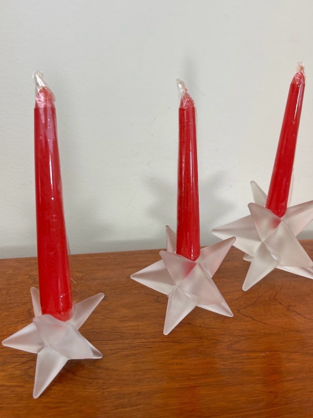 Vintage Star Candleholders | Frosted Clear Glass Christmas Decor - Picture 9 of 10